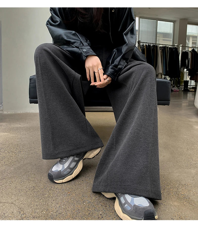 MEXZT Woolen Wide Leg Pants Women Fashion Lace Up Black Baggy Suit Pants Winter Streetwear Korean Casual Straight Trousers New