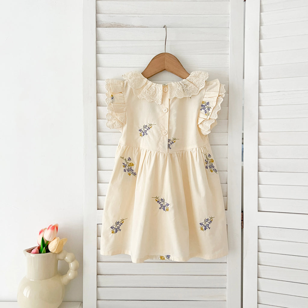 1-6Yrs Summer Girls Dress Baby Clothes Fashion Smocking Stitch Girls Dress Puff Sleeve Floral Cotton Baby Girls Princess Dresses