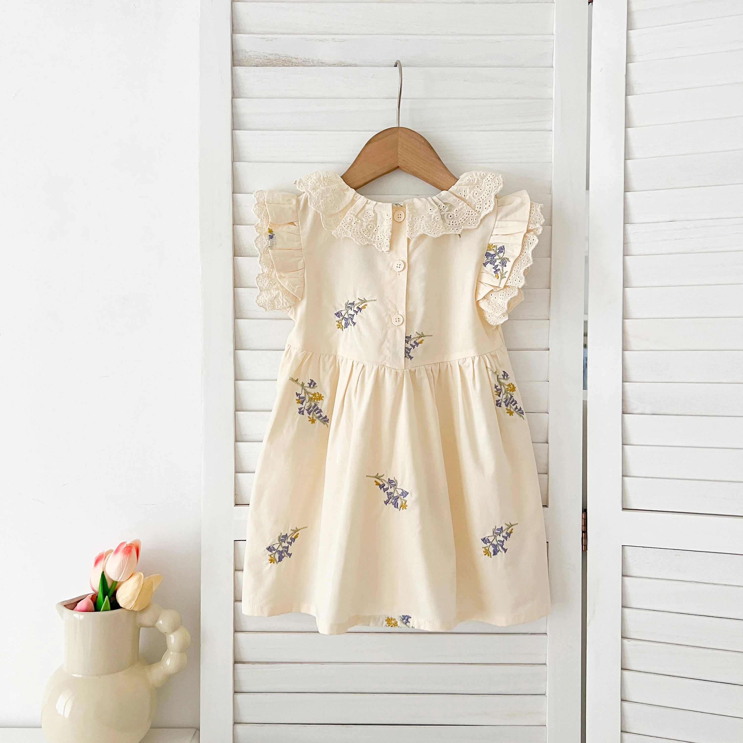 1-6Yrs Summer Girls Dress Baby Clothes Fashion Smocking Stitch Girls Dress Puff Sleeve Floral Cotton Baby Girls Princess Dresses