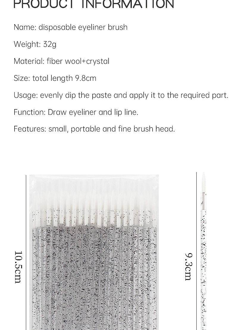 50pc Disposable Eyeliner Makeup Brush Crystal Handle Soft Fiber Lip Line Outline Brush Eyeshadow Blending Applicator Beauty Tool