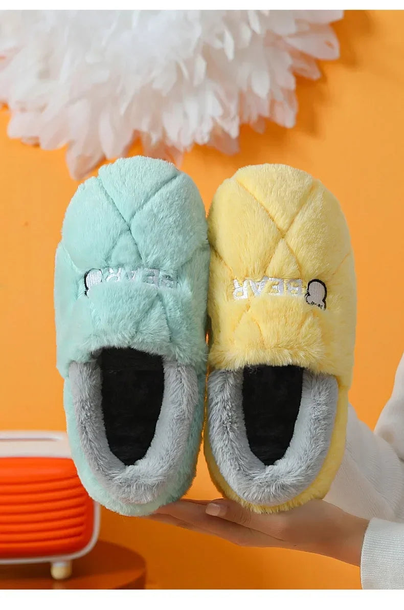 Winter Home Slipper Men Cartoon Bear Fuzzy Warm Plush Indoor Floor Male House Room Shoes Footwear Furry Non Slip Large Size 2025