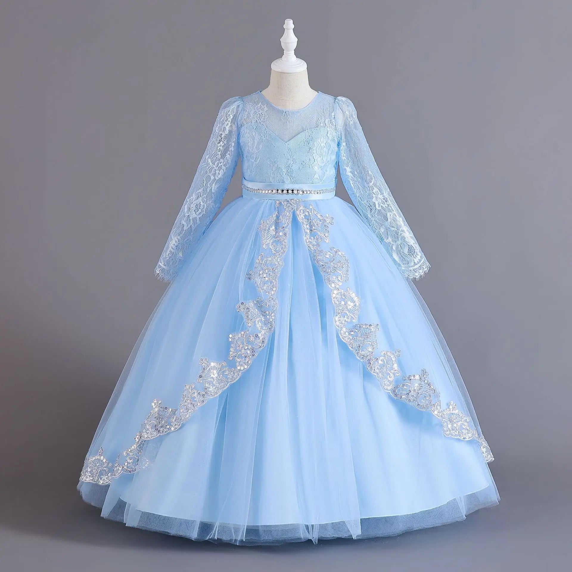 Girls' Long sleeved Princess Dress 4-12 Years Old Sequin Embroidered Bunny Dress Banquet Gorgeous High end Evening Dress