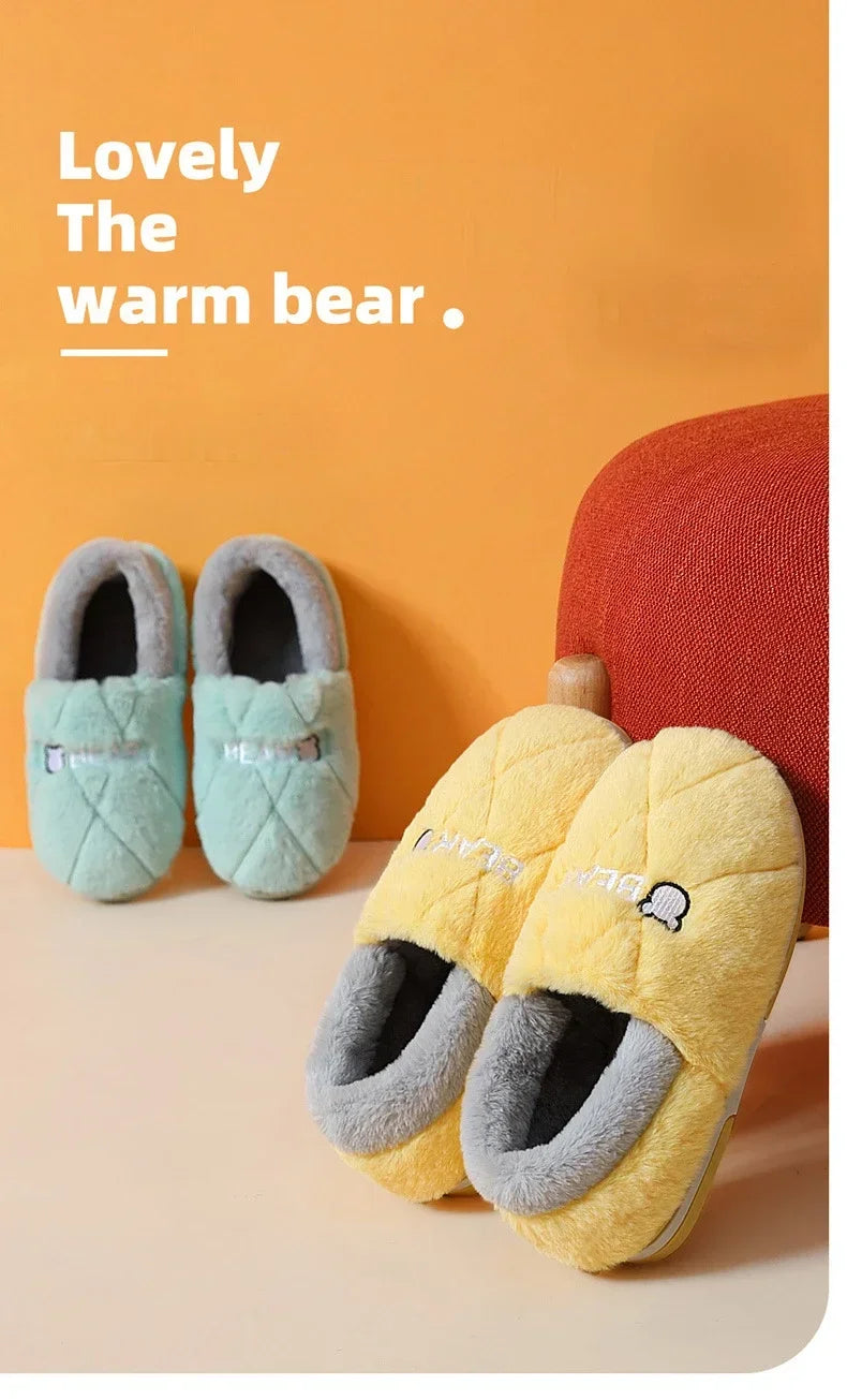 Winter Home Slipper Men Cartoon Bear Fuzzy Warm Plush Indoor Floor Male House Room Shoes Footwear Furry Non Slip Large Size 2025