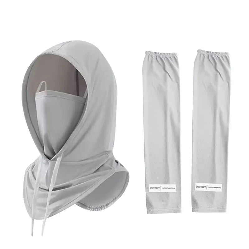 2Pcs Breathable Full Head Mask and Arm sleeve Set Unisex Summer Cooling Long Balaclava Face Mask Neck Cover for Cycling Fishing