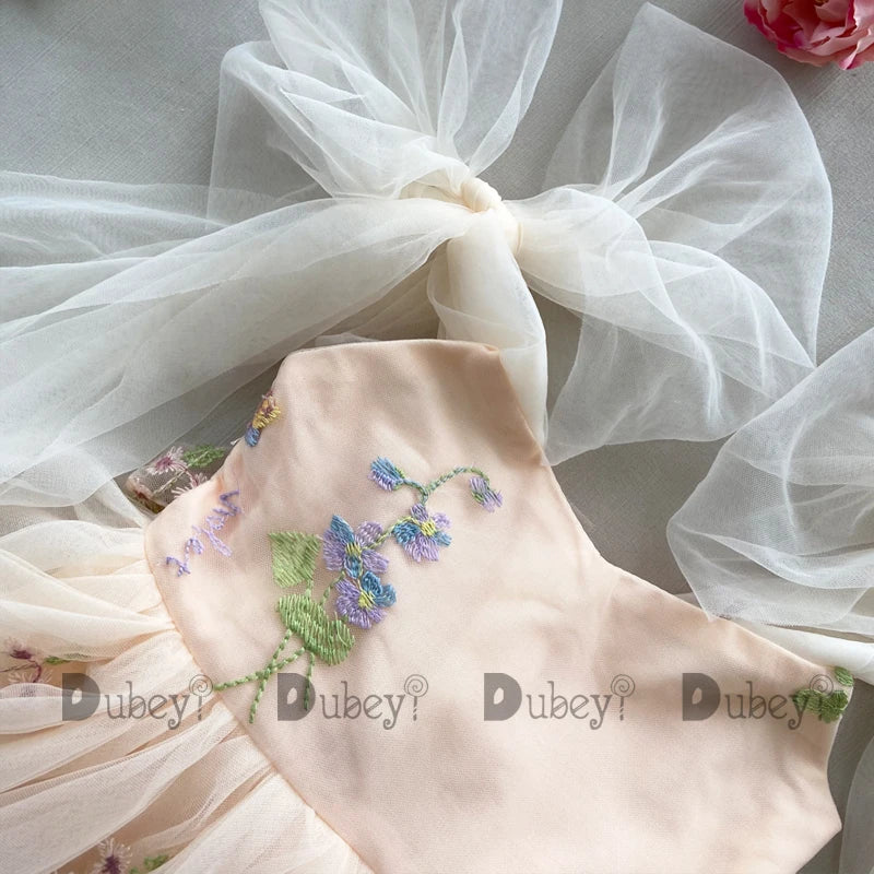 2026 Baby Embroidery Dress Girl Summer Dress Floral Bows Sleeveless Ballarina Dance Performance Dress Girls Tutus Clothes
