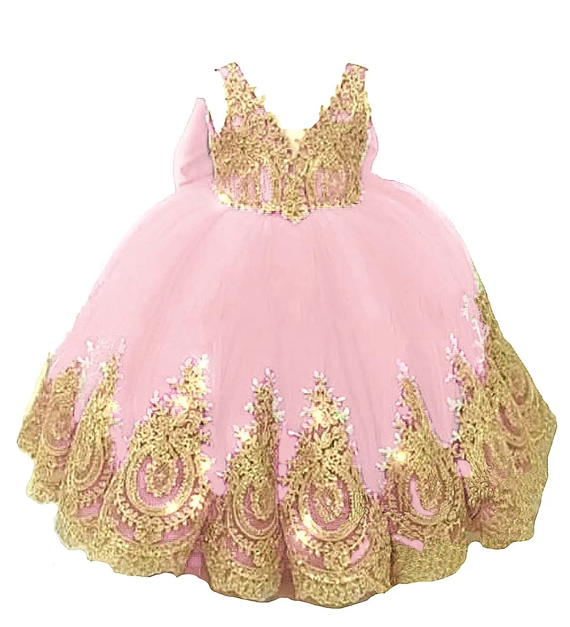 Flower Girl Dress One Shoulder With Gold Lace African Pageant Dresses Knot Bow Tulle Kids Birthday Party First Communion Gowns