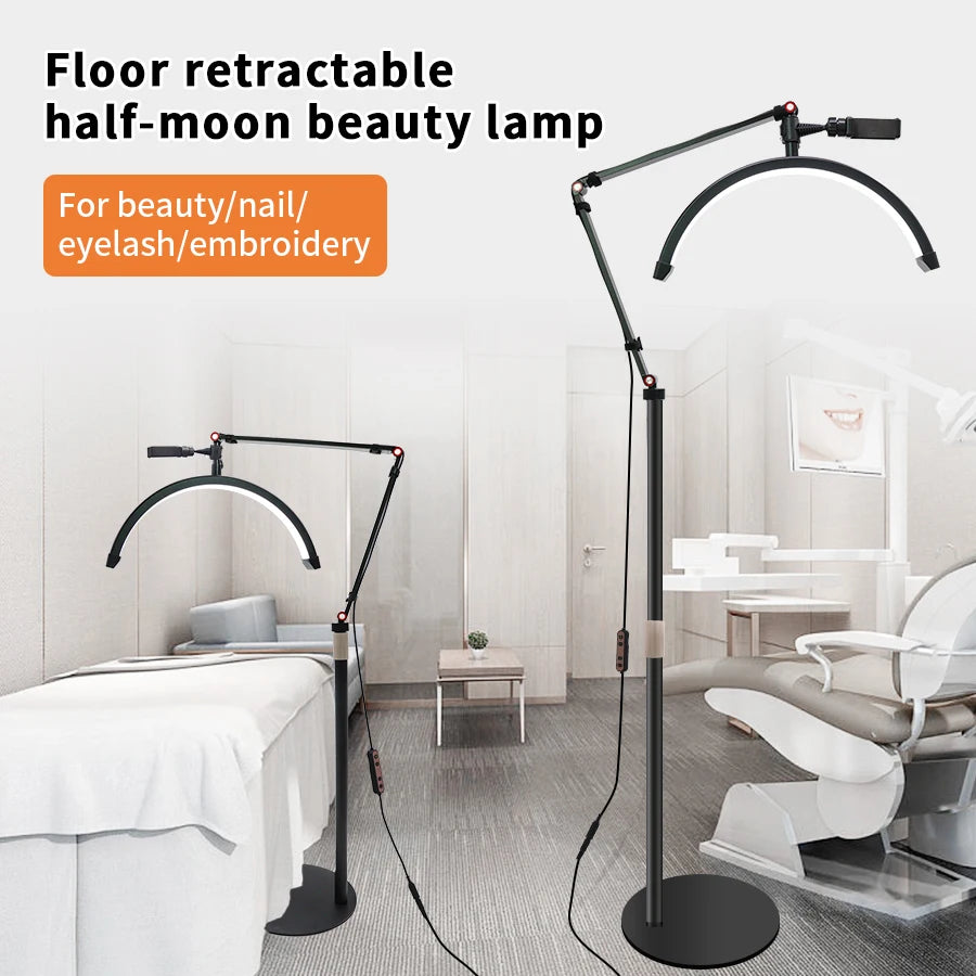 16 INCH LED Half Moon Lash Light Temperature 20W 3000K-6000K LED Ring Lamp for Beauty Facials Skincare Tattoo Eyebrows Filming