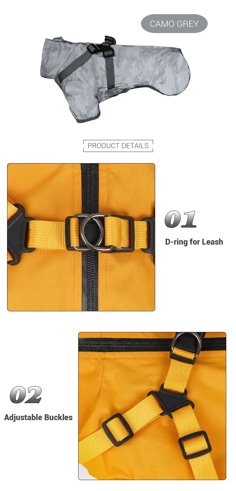 Waterproof Dog Rain Jacket with Harness Safety Reflective Dog Raincoat for Small Dogs Pet Outdoor Jackets for Jungle Camping