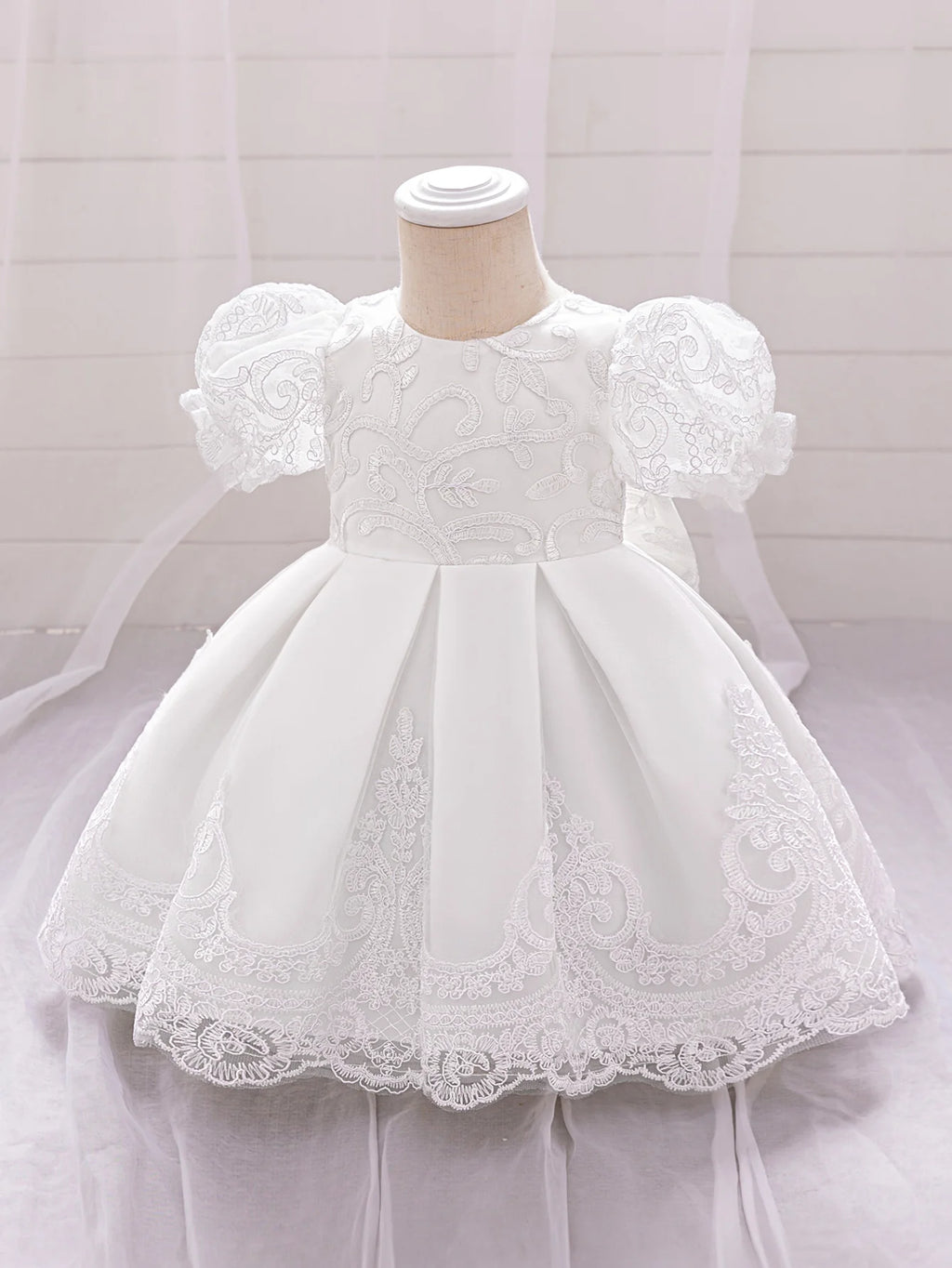 Vintage Baby Girl 1st Birthday Princess Dress Baby Embroidery Floral Bow Gown Flower Kids Wedding Dress Formal Baptism Gala Gown