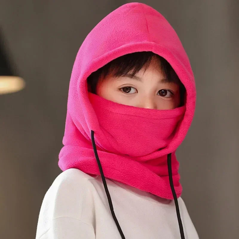 Warm Fleece for Children Boy Girl Winter Face Mask Neck Warmer Hooded Cap Windproof Thermal Head Cover Beanies Bandana