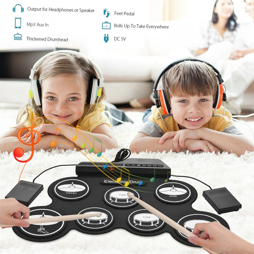 2022New Folding Silicone Hand Roll USB Electronic Drum Portable Practice Drums Pad Kit With Drumsticks Sustain Pedal