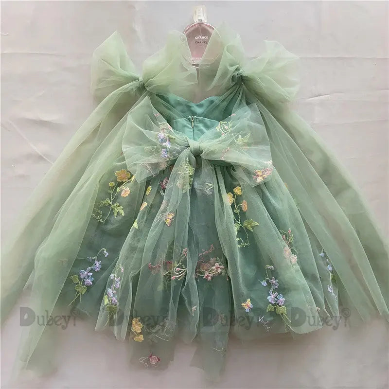 2026 Baby Embroidery Dress Girl Summer Dress Floral Bows Sleeveless Ballarina Dance Performance Dress Girls Tutus Clothes