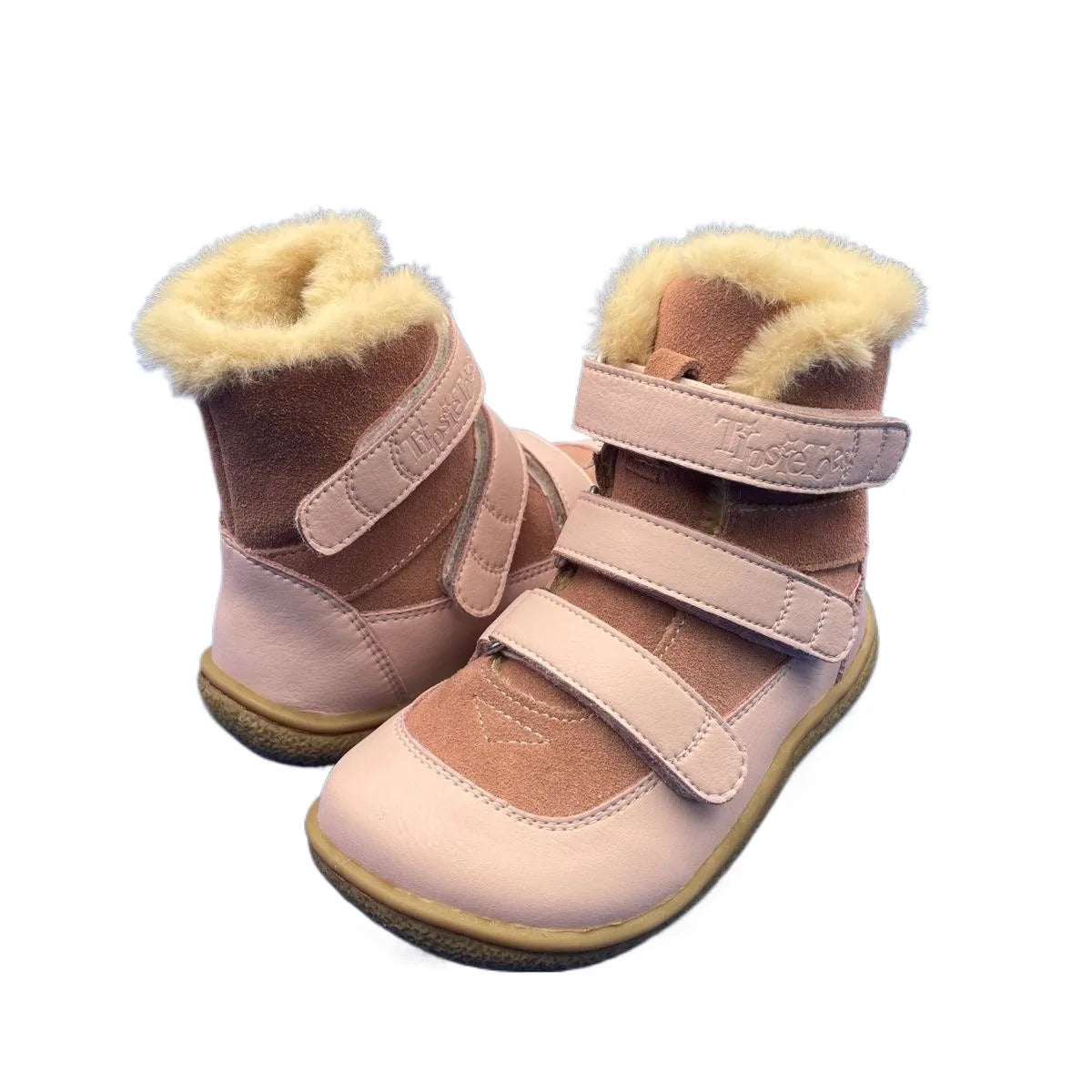 TipsieToes Top Brand Barefoot Genuine Leather Baby Toddler Girl Boy Kids Shoes For Fashion Winter Snow Boots 3 Straps Fur Inside