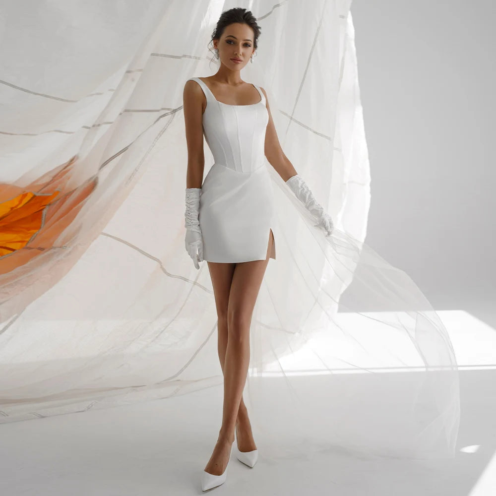 Mini Wedding dress for Bride Ivory Sheath/Column Tank Short  Gown Women 2023 Slit  Corset Sleeveless Robe de Mariée