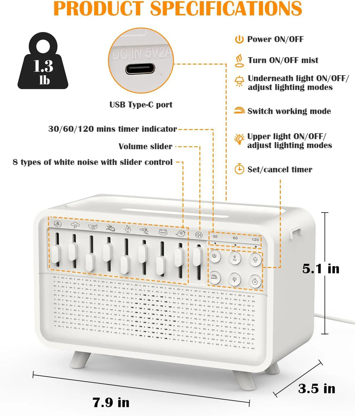 3 in 1 Bluetooth Speaker White Noise Sleep Night Light Humidifier All-in-one Machine Free Combination of 8 Group Nature Sound