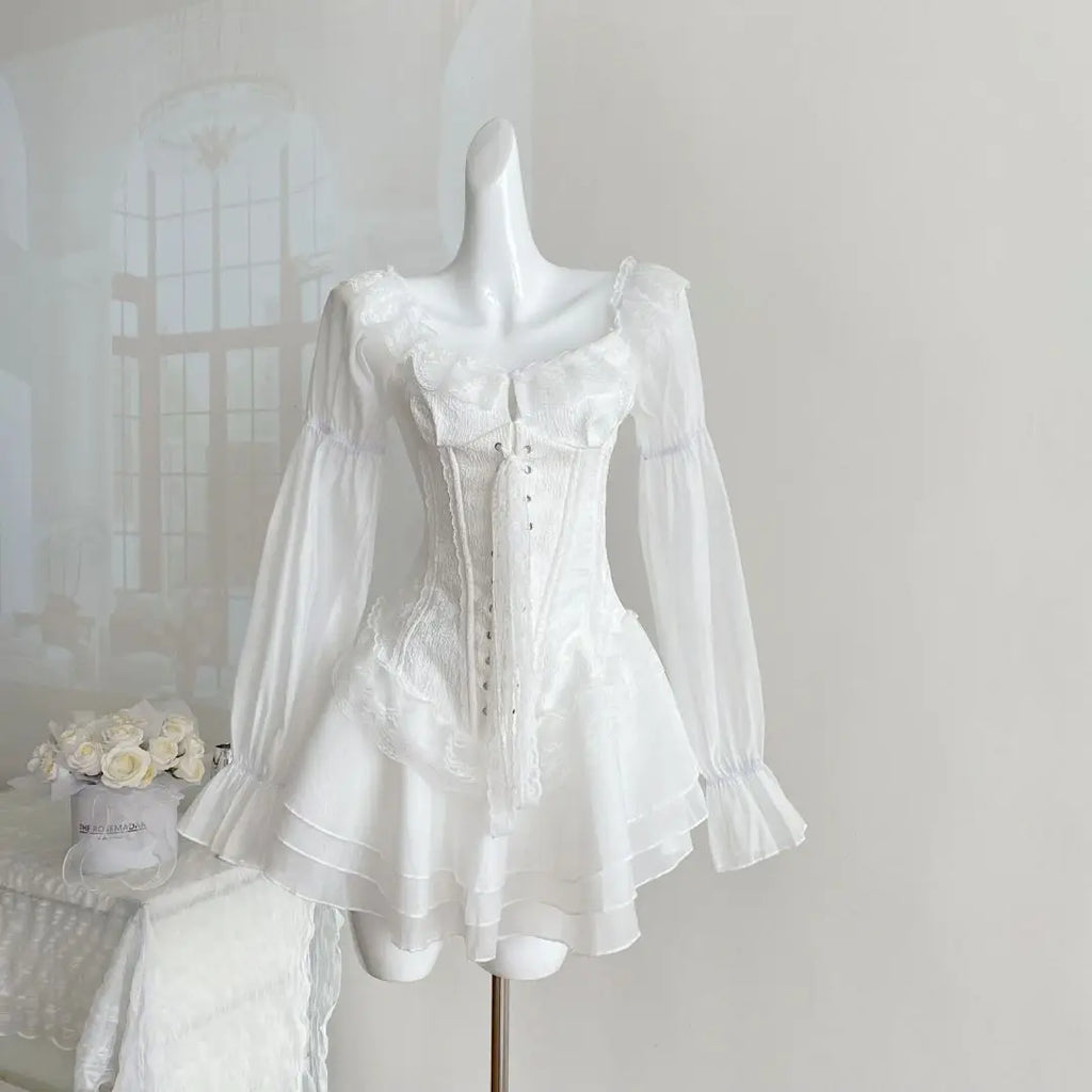 Aesthetic Sweet Slim Elegant Mini Dress Women Lace Up French Vintage Design Short Party Dress Female Solid Elegant Clothes 2025