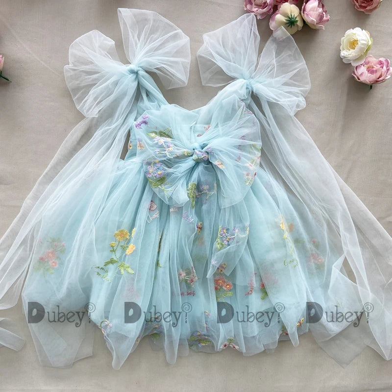 2026 Baby Embroidery Dress Girl Summer Dress Floral Bows Sleeveless Ballarina Dance Performance Dress Girls Tutus Clothes