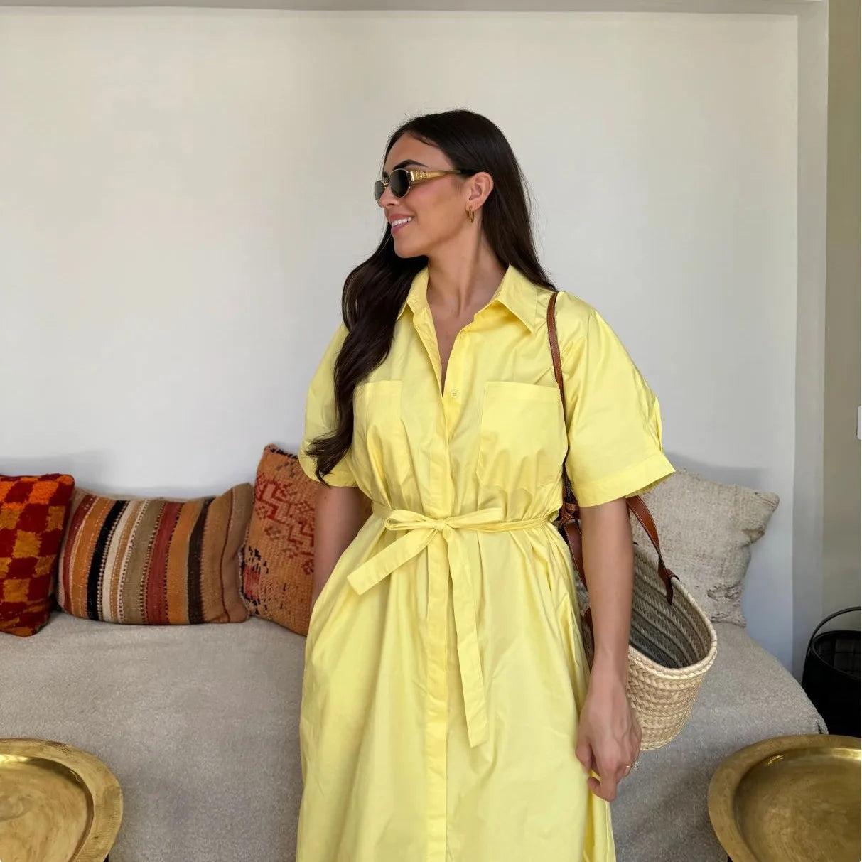 Fashion Commuter Long Skirt Office Elegant Lapel Shirt Dress Women Casual Elegant Single-breasted Short-sleeved Party Dress
