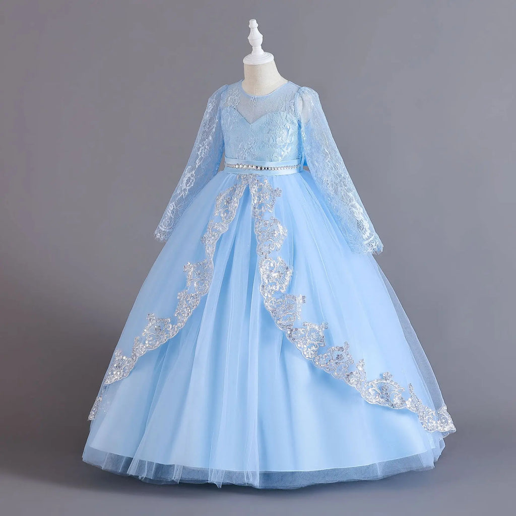 Girls' Long sleeved Princess Dress 4-12 Years Old Sequin Embroidered Bunny Dress Banquet Gorgeous High end Evening Dress
