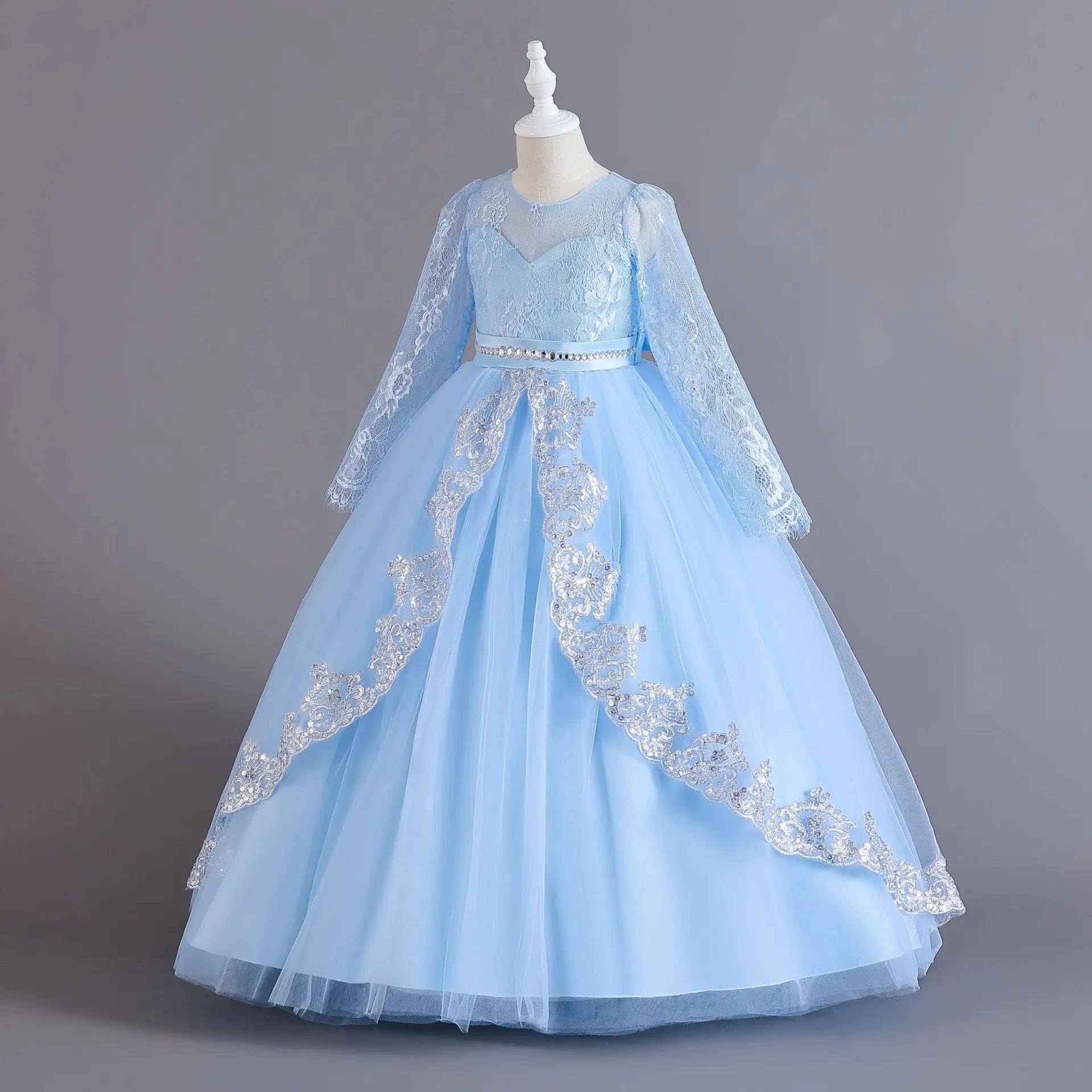 Girls' Long sleeved Princess Dress 4-12 Years Old Sequin Embroidered Bunny Dress Banquet Gorgeous High end Evening Dress
