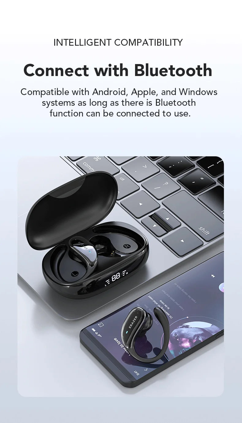 ERAZER XT80pro TWS AI Bluetooth Earphones Sports Wireless Headphones Touch Control Earhooks Headsets Active Noise Cancellation