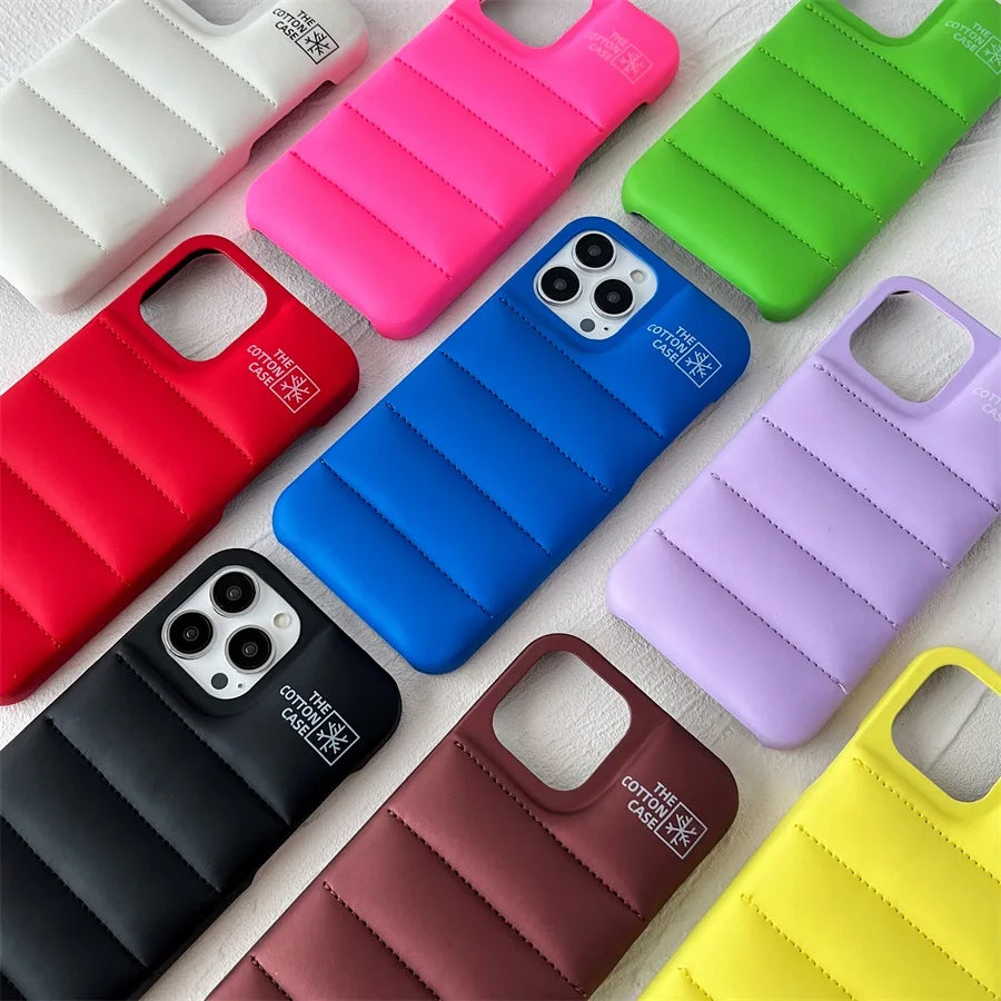 Fashion Brand Luxury Cotton Down Jacket Phone Case For iPhone 15 14 13 12 11 Pro Max Plus  Puffer Case Soft  Shockproof Cover