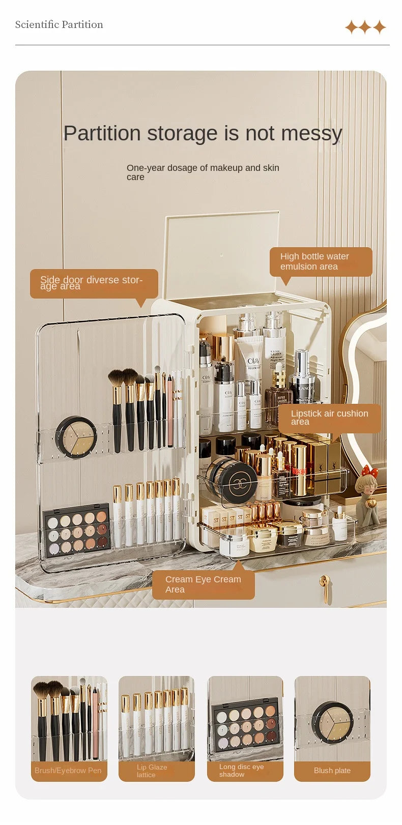 Moon Pattern Makeup Organizer and Storage Cosmetics Skincare Organizers with Lid and Drawers Cosmetic Display Cases Girls Gifts