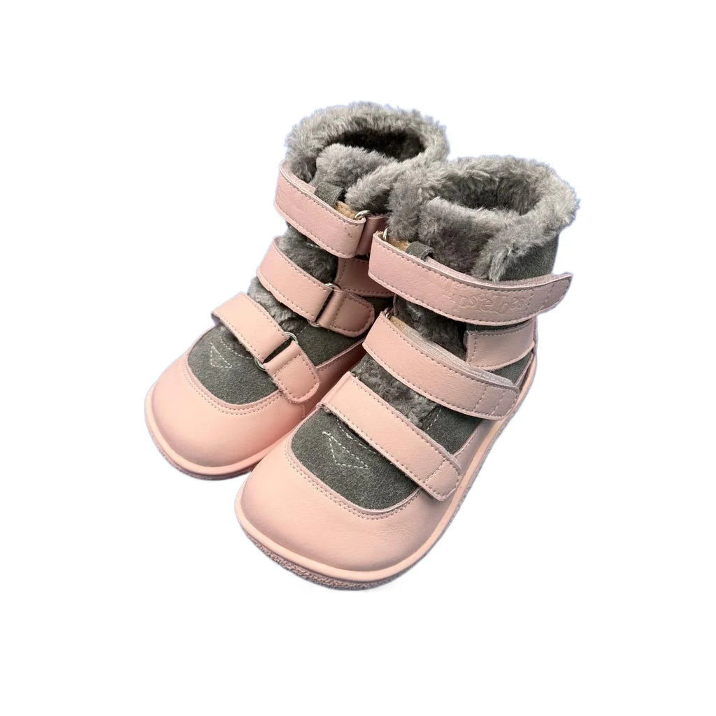 TipsieToes Top Brand Barefoot Genuine Leather Baby Toddler Girl Boy Kids Shoes For Fashion Winter Snow Boots 3 Straps Fur Inside