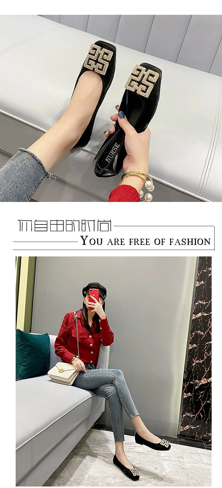 Comemore Leather Slip on Shoes for Women Ballet Flats Shallow Female Flat Shoe Red 2024 Spring Summer Fashion Women's Moccasins