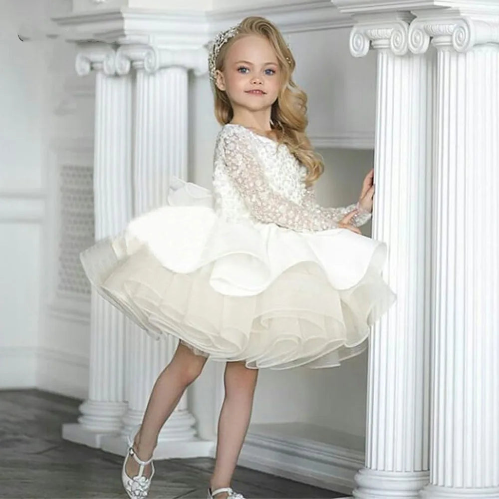 Flower Girl Dress Birthday Ball Gown Puffy For Wedding Tulle Appliques Beading Party Pageant First Communion Gown Gift