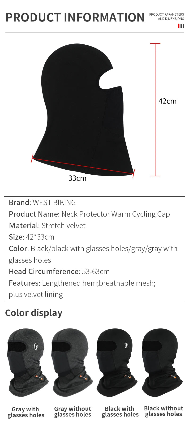WEST BIKING Full Face Mask Warm Winter Scarf Balaclava Helmet Liner Fishing Skiing Hiking Bike Mask Windproof Breathable Headgea