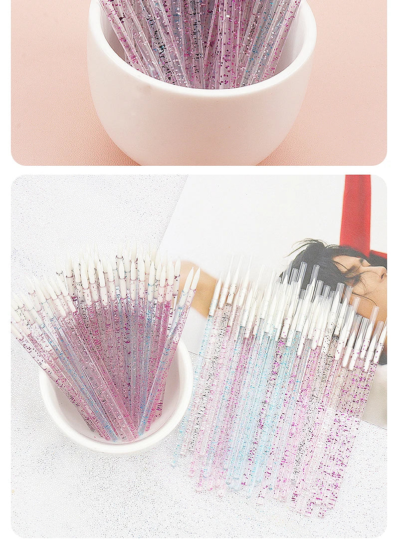 50pc Disposable Eyeliner Makeup Brush Crystal Handle Soft Fiber Lip Line Outline Brush Eyeshadow Blending Applicator Beauty Tool