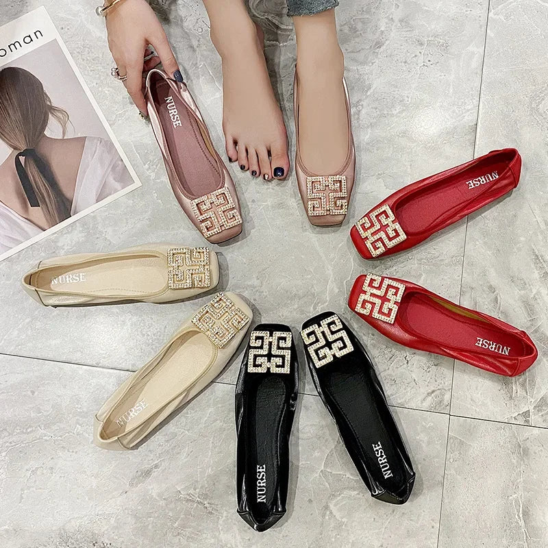 Comemore Leather Slip on Shoes for Women Ballet Flats Shallow Female Flat Shoe Red 2024 Spring Summer Fashion Women's Moccasins