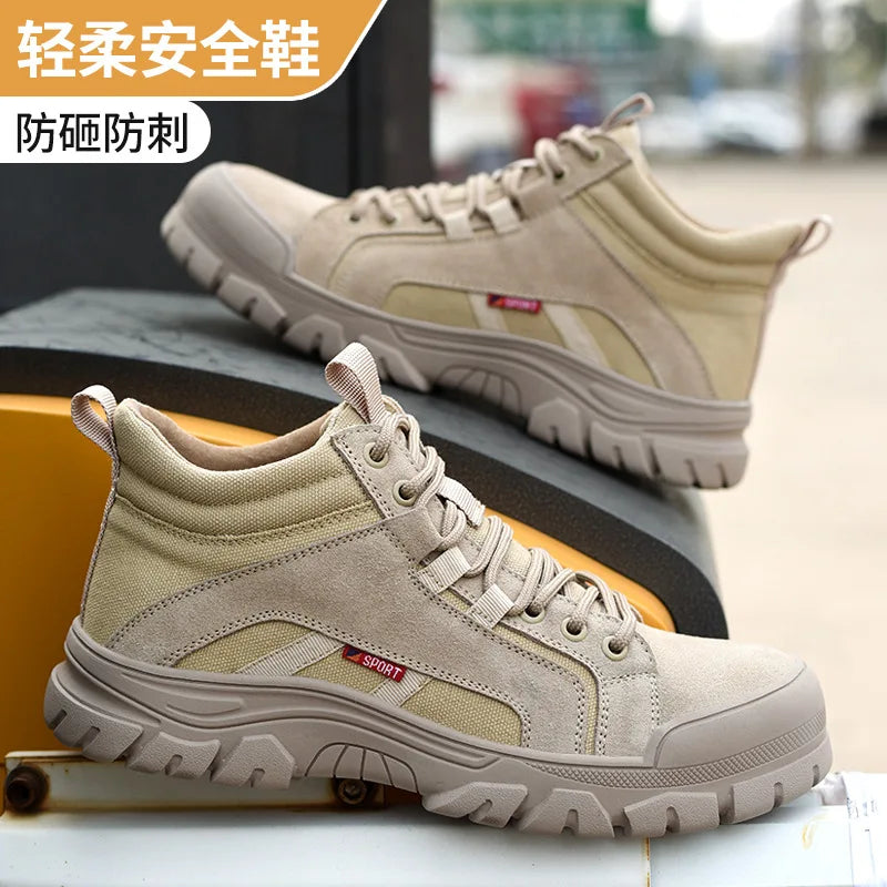 2024 High-top work safety boots men's steel toe work shoes indestructible anti-smashing anti-puncture work sneakers