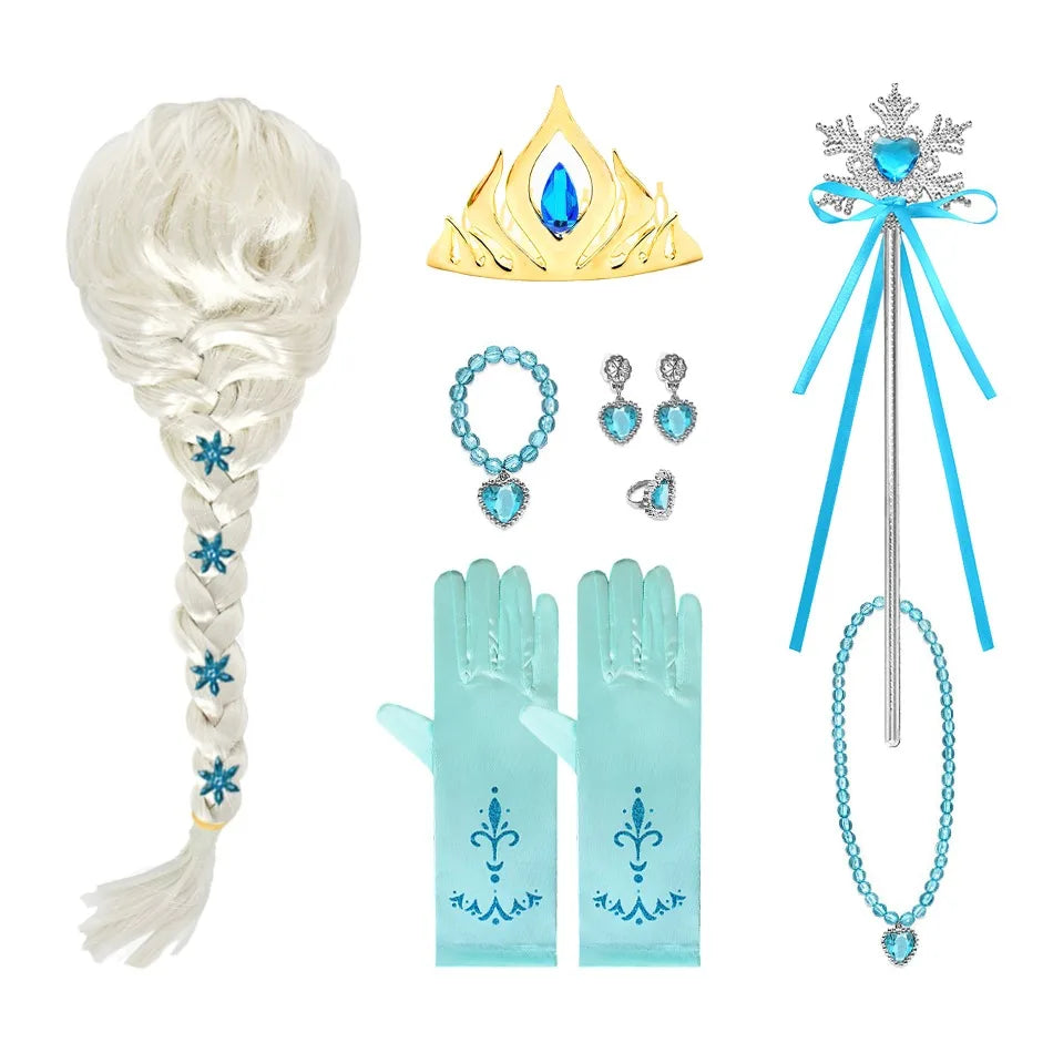 Girl Elsa Cosplay Accessories Kids Princess Snow Queen Dress Up Jewelry Wand Crown Necklace Earclips Photography Role Play Props