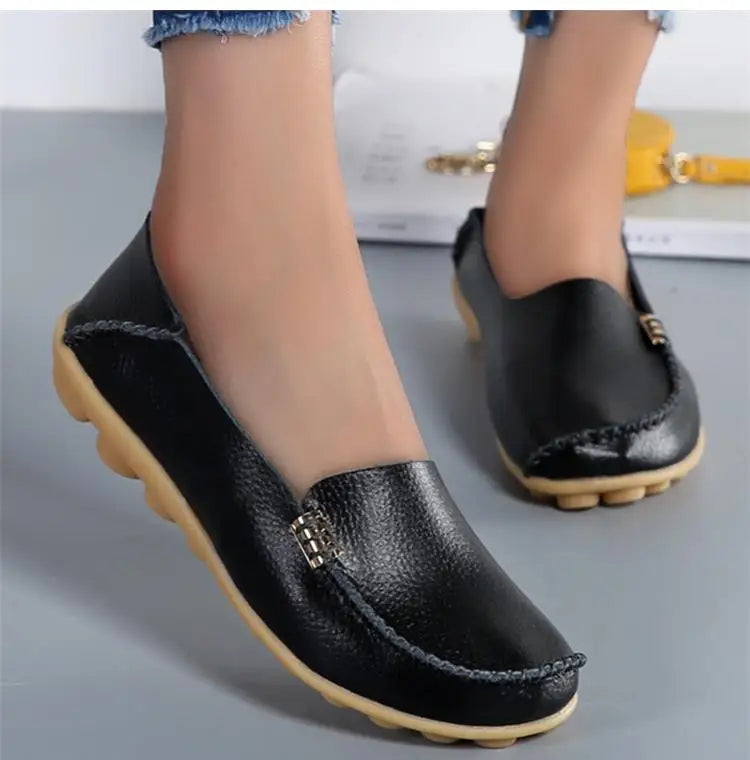 Women Flats Genuine Leather Casual Shoes Woman Moccasins Women's Loafers Nurse Shoe Slip On Shoes Women Plus Size Ballerinas