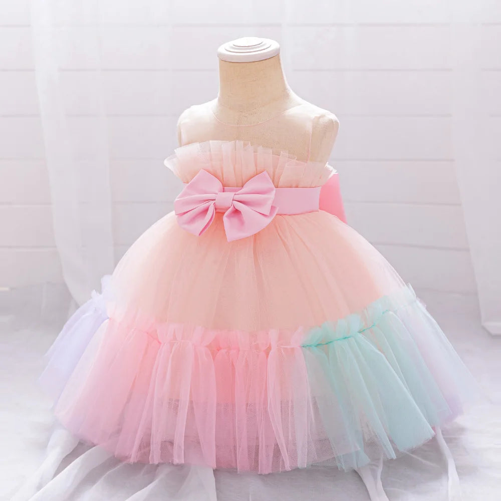 Vintage Baby Girl 1st Birthday Princess Dress Baby Embroidery Floral Bow Gown Flower Kids Wedding Dress Formal Baptism Gala Gown