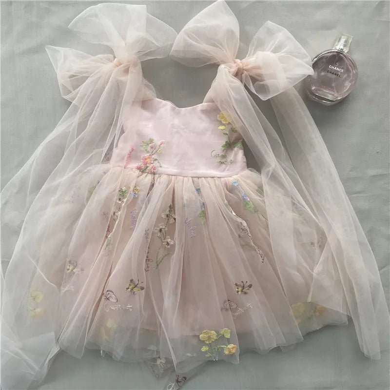 2026 Baby Embroidery Dress Girl Summer Dress Floral Bows Sleeveless Ballarina Dance Performance Dress Girls Tutus Clothes