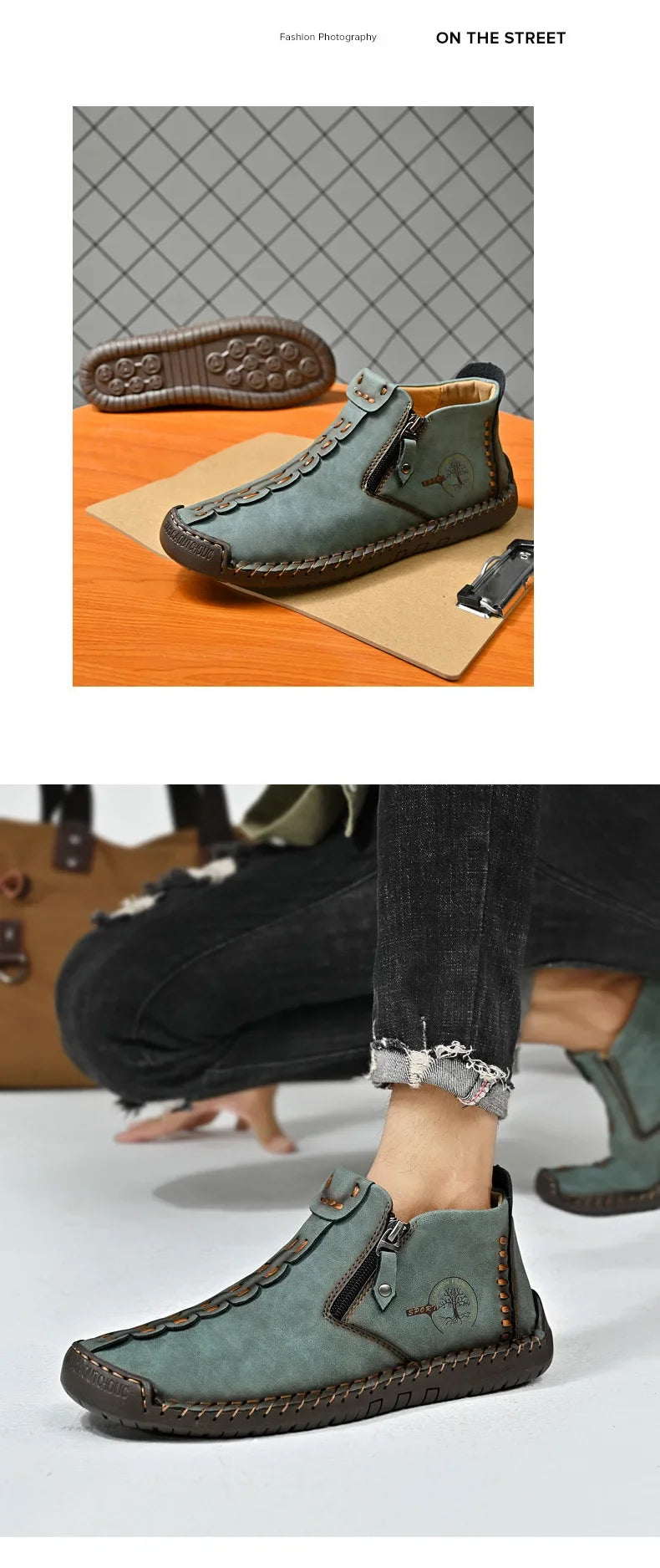 Men Boots Handmade Casual Ankle Boats for Man Male Hombres Walking Shoe Breathable Hombres Leather Wide Upright Zipper Shoes