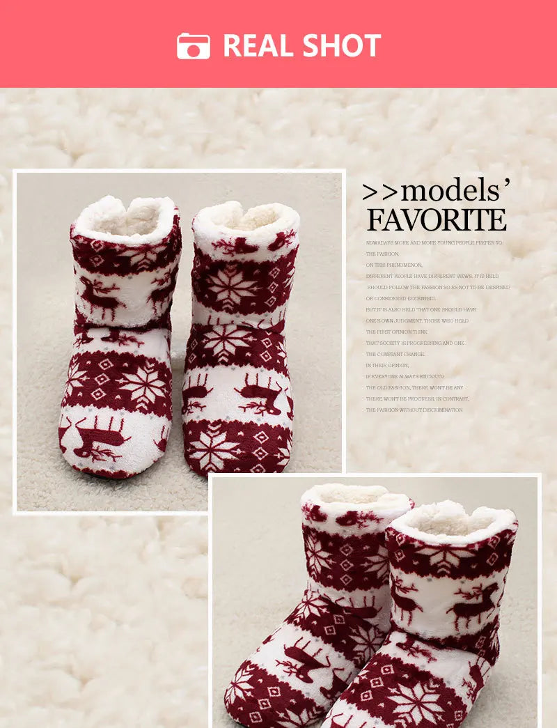 Home Slippers Boots Womens Winter Warm Indoor Christmas Elk Fur Contton Plush Anti Skid Non Slip Soft Deer Female Floor Shoes