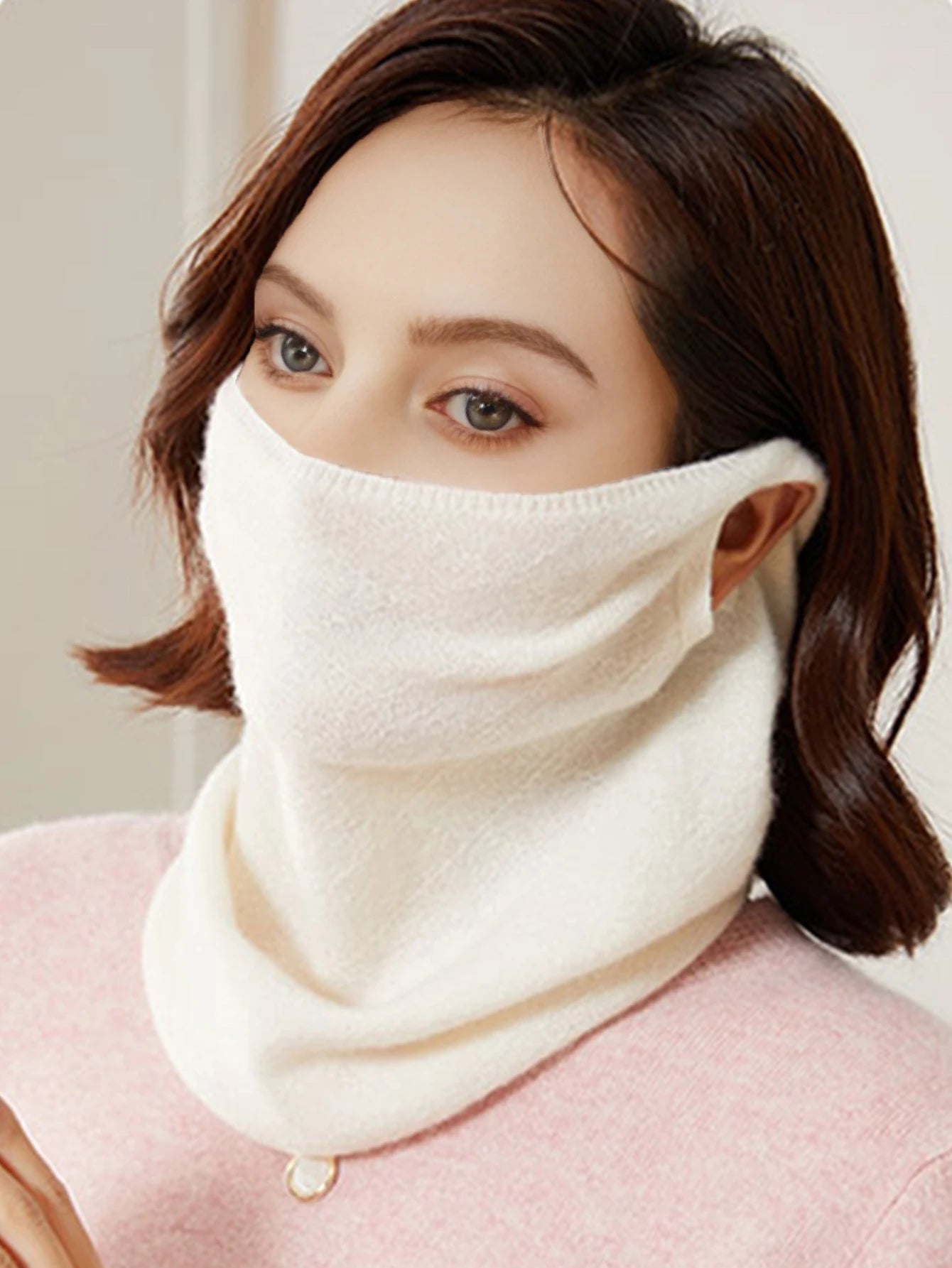 100% Merio Wool Neck Warmer Women Winter Warm Fashion Hollow Out Cover Tube Scarf Ear Face Mask False Collar Autumn Headband