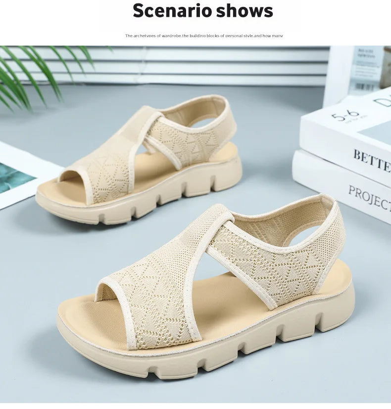 Summer 2026 Women's Breathable Sandals Thick Soled Casual Women's Shoes Half Slippers Mesh Flat Sandals Clearance Treatment