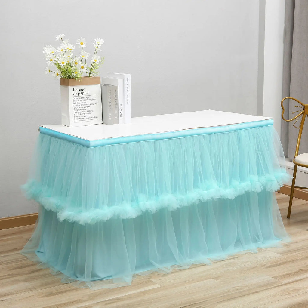 Wedding Tulle Table Skirt 6FT/9FT Purple Pink White Mesh Dining Table Decoration Table Cover For Wedding Reception Banquet