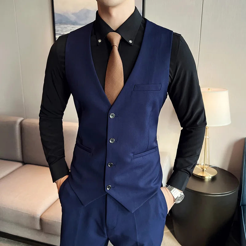 High quality fashion business casual (suit + vest + trousers) British style European and American wedding dress three-piece set