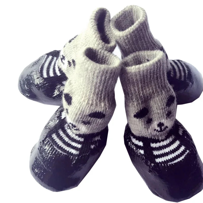 4pcs/lot Winter Warm Dog Socks Anti-Slip Rain Snow Boots Waterproof Puppy Chihuahua Dogs Shoes Booties for Small Large Dogs