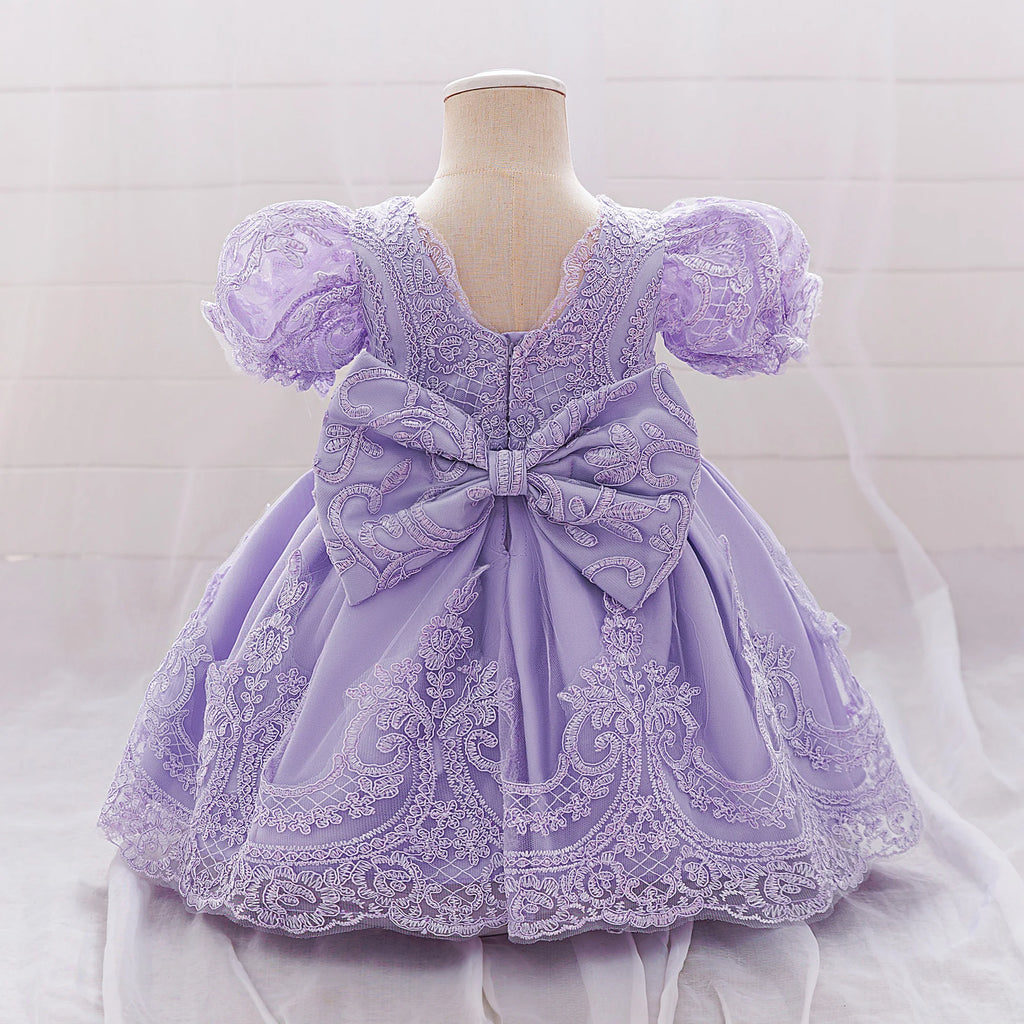 Vintage Baby Girl 1st Birthday Princess Dress Baby Embroidery Floral Bow Gown Flower Kids Wedding Dress Formal Baptism Gala Gown