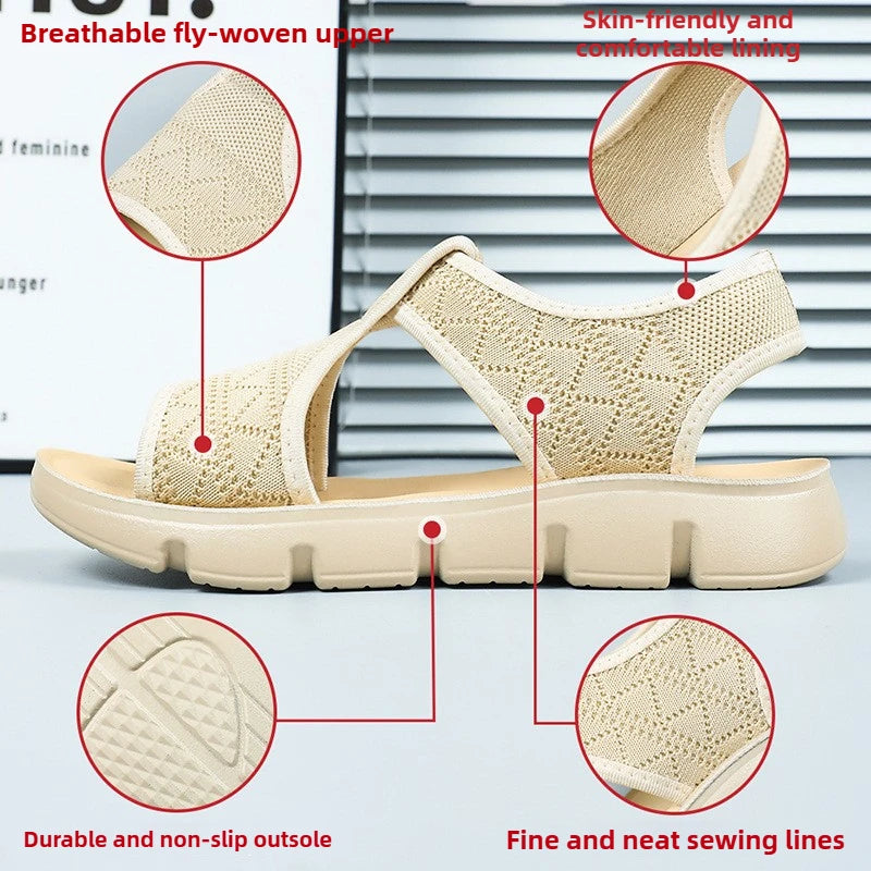 Summer 2026 Women's Breathable Sandals Thick Soled Casual Women's Shoes Half Slippers Mesh Flat Sandals Clearance Treatment