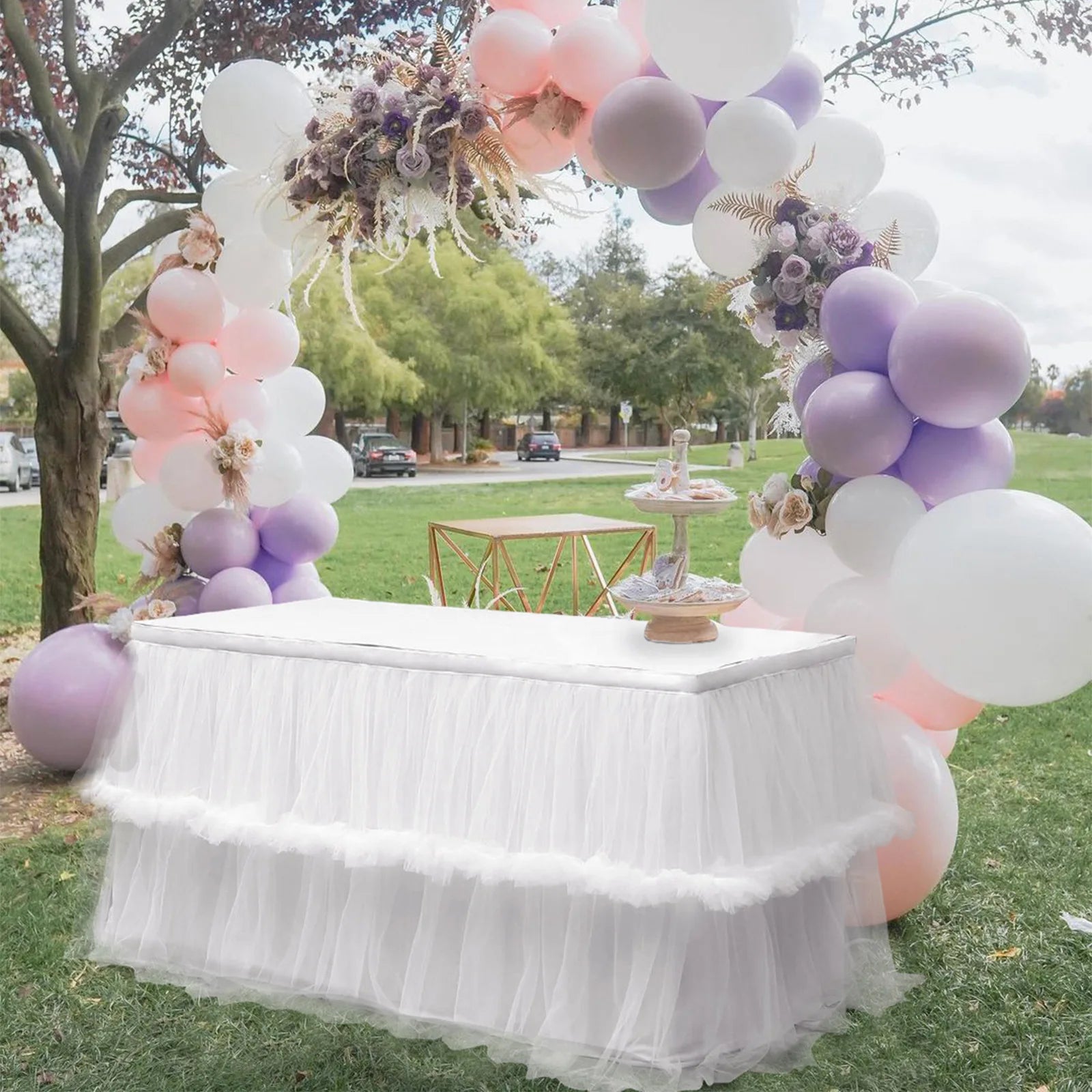 Wedding Tulle Table Skirt 6FT/9FT Purple Pink White Mesh Dining Table Decoration Table Cover For Wedding Reception Banquet