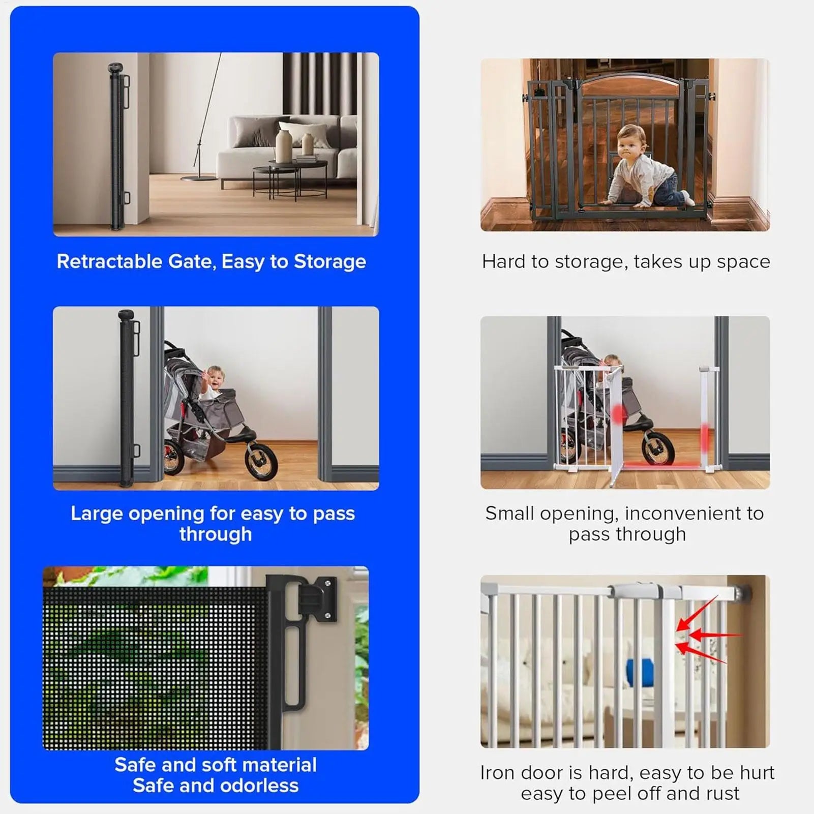 Retractable Pet Gate Childproof Net Indoor Mesh Fence for Dogs Kitten No-Drill Cat Baffle for Hallway Stairway Balcony Yard Door