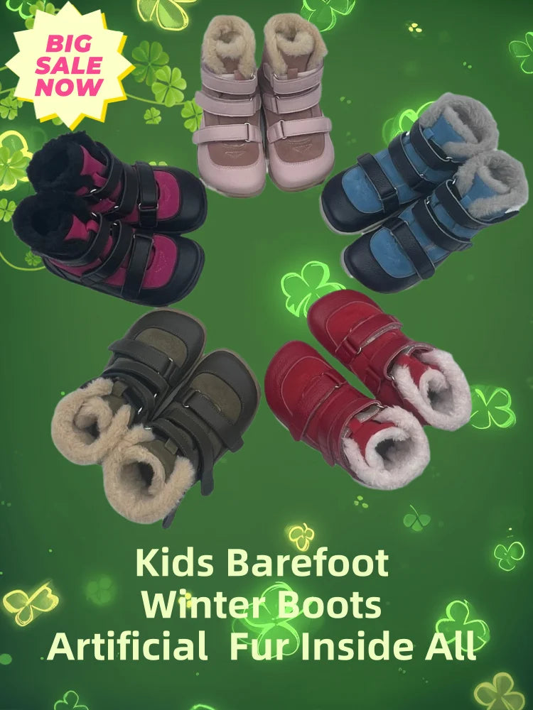 TipsieToes Top Brand Barefoot Genuine Leather Baby Toddler Girl Boy Kids Shoes For Fashion Winter Snow Boots 3 Straps Fur Inside